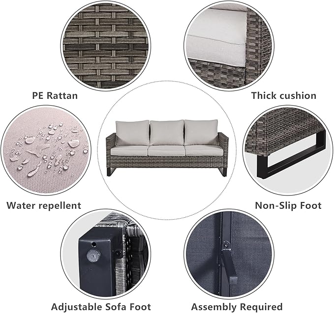 Belord 6 Piece Outdoor Furniture Patio Wicker Sofa Set, Oversize Outdoor Swivel Rocker Chairs with Rattan Ottomans, Conversation Sets Patio Furniture Come with Removable Washable Cushion