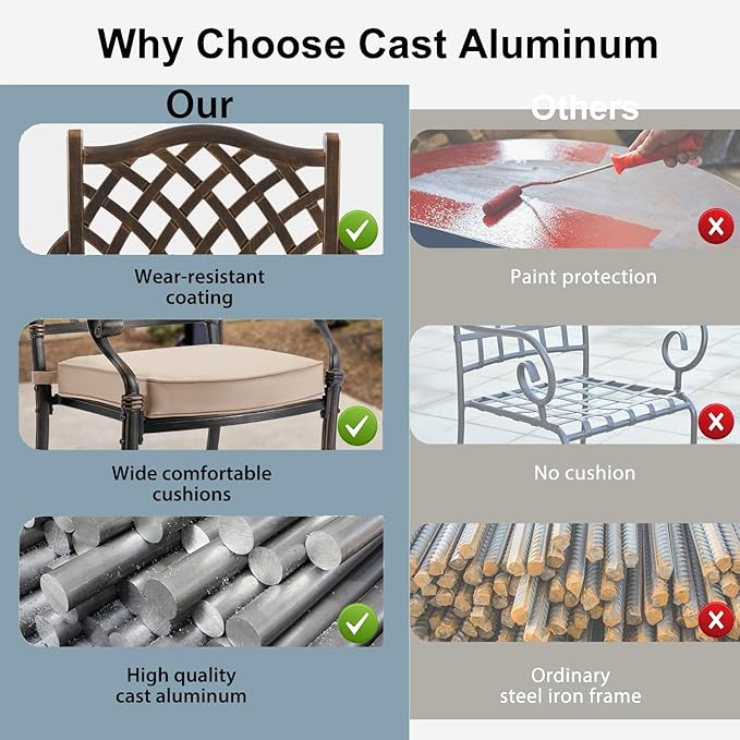 9-Piece Cast Aluminum Patio Furniture, Outdoor Dining Sets for 8 Include 87" Rectangular Patio Dining Table and 8 Swivel Chairs with Cushions & Umbrella Hole(Bronze)