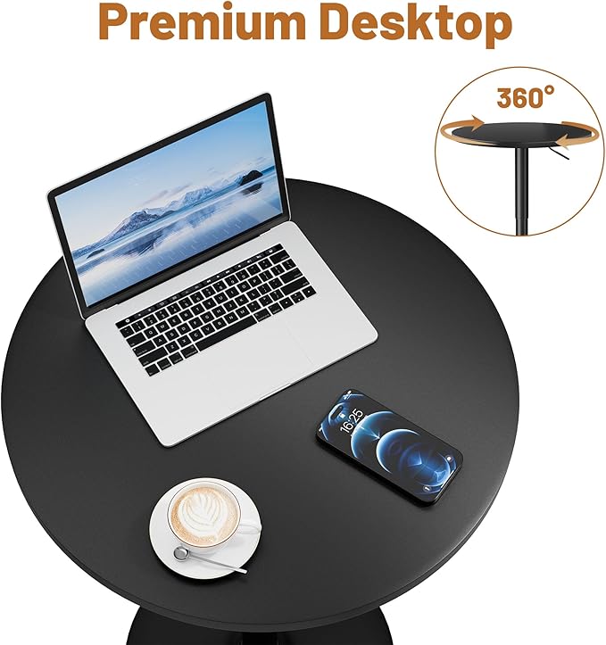 Flamaker Round Bistro Pub Table 23.6 Inch Height Adjustable 360° Swivel Bar Table Metal Base for Pub, Dining Room, Party (2, Full Black)