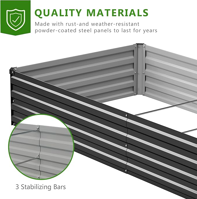 2PCS 10x3x1ft Galvanized Raised Garden Bed Kit,Metal Planter Box for Vegetables,Flowers,Herbs Durable Rust-Resistant Patio Gardening Beds,Black