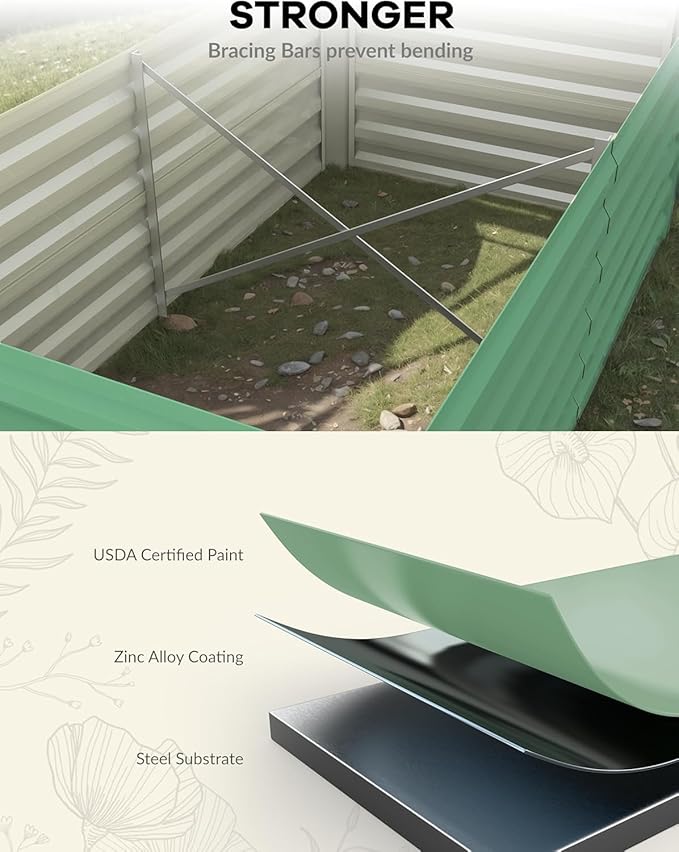 CABIHOME 2 Pcs 8x4x2 Ft Galvanized Raised Garden Bed, Deep Root Planter Box for Vegetables, Flowers, Herbs- Large Metal Raised Garden Bed Kit for Outdoor Use, Green