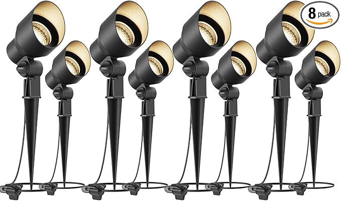 Malibu 20W Landscape Lighting Outdoor Landscape Spotlights Low Voltage 12V AC Warm White Lighting 145Lumen Waterproof for Driveway Yard Lawn Patio Walls Trees 8Pack 8301-9604