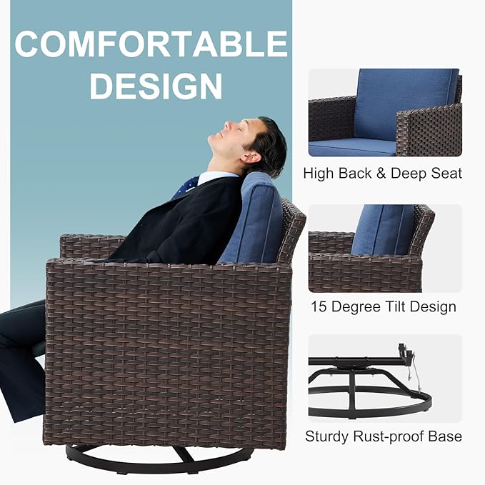 Belord 6-Piece Outdoor Sectional Furniture Set with 41” Fire Pit Table, 5-Seater Patio Furniture Set with Swivel Glider Chairs & Storage Box, 50000 BTU Propane Fire Pit Table, All-Weather PE Wicker