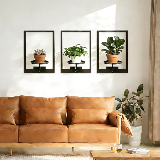 Wall Hanging Plant Stands Planter Shelves, Indoor Outdoor Window Plant Hanger Decor for Living Room Entryway (Gold 3-Pack)