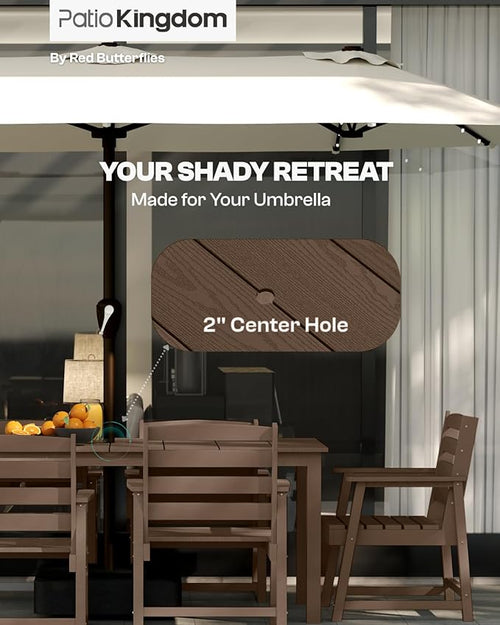 9-Piece Outdoor Dining Set for 8, 75.2'' HDPE Table with Umbrella Hole & Chairs, Weather-Resistant Patio Furniture for Lawn, Yard, Balcony, Deck (Brown)
