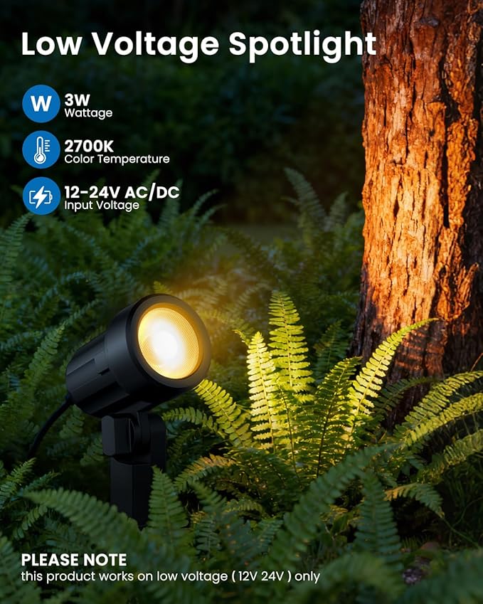 ZZXX 3W Low Voltage Landscape Lighting with Connectors LED Landscape Spotlights Waterproof Low Voltage Landscape Lights 2700K Warm White Spot Lights Outdoor for Tree Garden Yard Pathway, 4 Pack