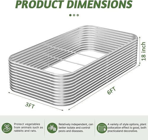 2 Pack Tall 6x3FT Corrugated Galvanized Steel Raised Garden Bed Outdoor, Metal Above Ground Garden Bed for Vegetables and Flowers, Raised Beds for Gardening-6x3x1.5FT