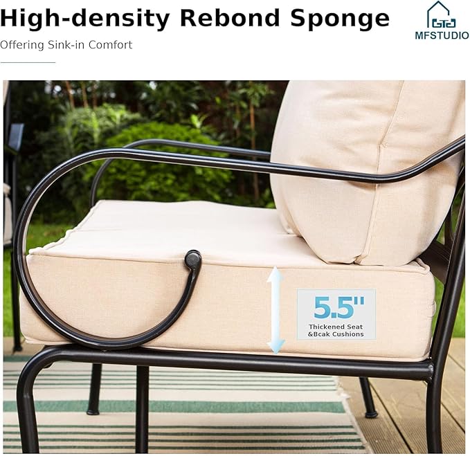 MFSTUDIO 7 Seats Metal Patio Conversation Furniture Sets, 6 Pieces Outdoor Sectional Sofa with 2 Swivel Chairs, 2 Fixed Chairs, 3-seat Sofa and Table for Outside Backyard Poolside Garden