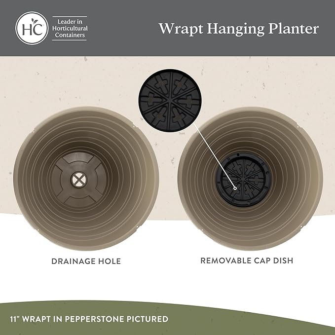 The HC Companies 13 Inch Wrapt Hanging Planters, Lightweight UV-Resistant Plastic Hanging Planters for Indoor & Outdoor Plants, 2-Pack Hanging Flower Pots for Garden, Patio & Home Decor, White