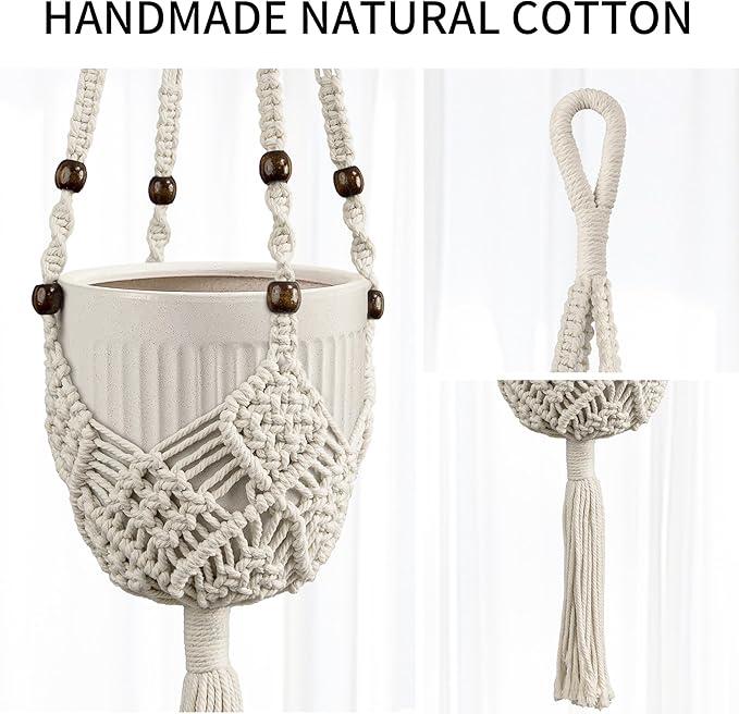 Macrame Plant Hanger - Fits 3 to 6 inches Pots for Indoor Outdoor, 35 Inch, Set of 2, Brown (POTS NOT Included)