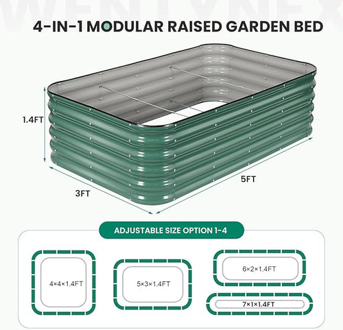 5×3×1.4FT Galvanized Raised Garden Bed Outdoor, Metal Raised Garden Bed Kit, Large Planter Raised Beds, 4 In1 Modular Raised Planter Box Outdoor,Raised Beds for Gardening for Vegetables Flowers Herbs