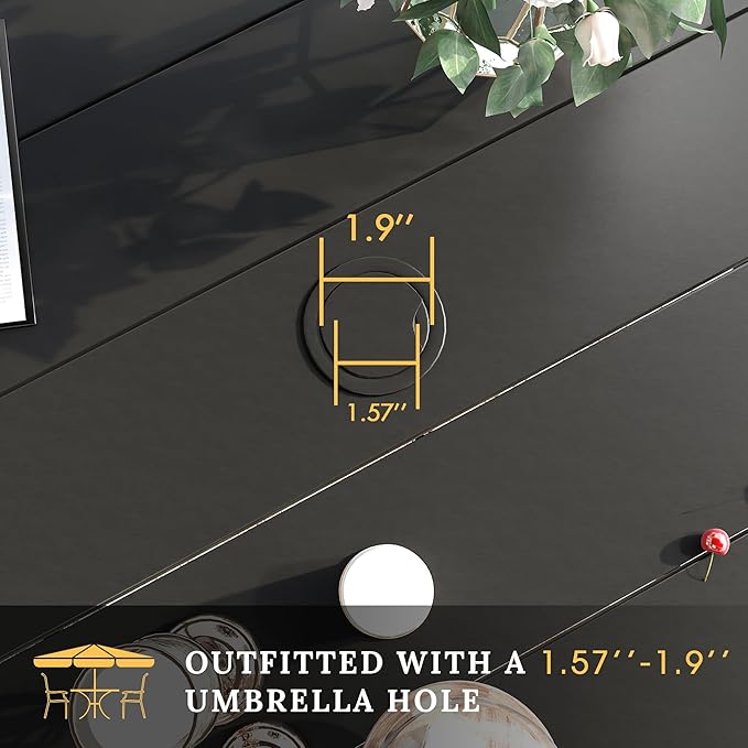 VICLLAX 50" Outdoor Round Patio Table with Umbrella Hole, All Weather Metal Round Outdoor Dining Table for Lawn Garden, 6-8 Person Table, Black