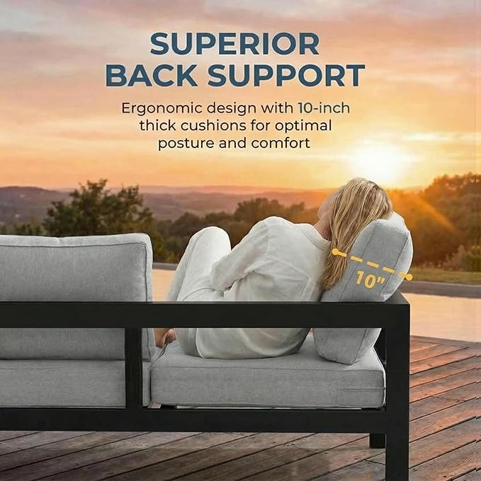 Solaste Aluminum Patio Furniture Set for All Weather, Oversized Outdoor Furniture Set with 27.5" Deep Seating and 3.2" Wide Armrest, Outdoor Patio Conversation Sets with 5" Cushion,Black and Grey