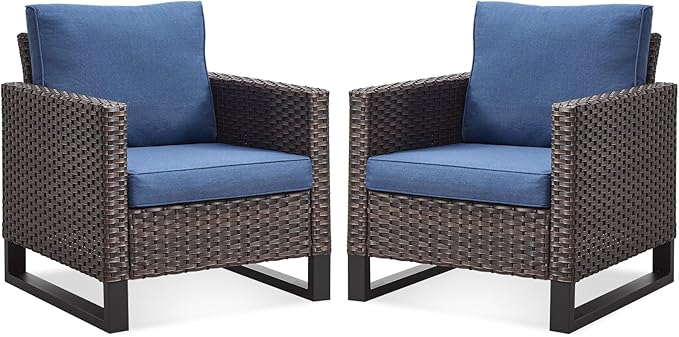Belord Oversize Patio Chairs Set of 2 Outdoor Wicker Dining Chairs, All-Weather Rattan Patio Club Chair Furniture Sets with Water-Resistant Cushion Anti-Rust Frame Brown