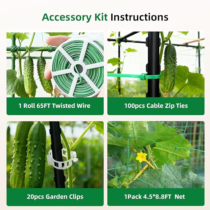 Cucumber Trellis for Raised Bed, U-Shape Garden Arch Metal Support for Climbing Plants, Metal Arch Plant Support Vegetables Trellis, Plant Support for Vine Outdoor (Black, 47*30*47inch(L*W*H))