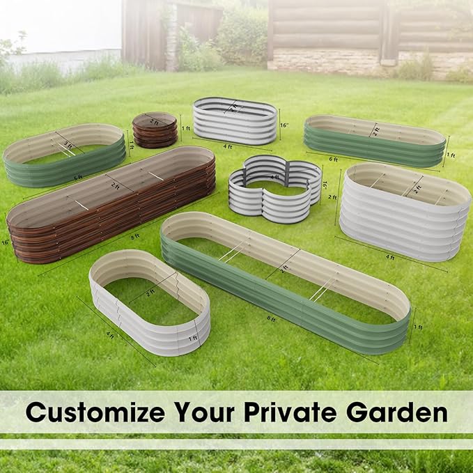 4x2x1ft Oval Galvanized Raised Garden Bed Outdoor 9-in-1 Large Metal Modular Planter Box Raised Beds for Gardening,Vegetables,Fruits,Flowers & Herbs (Silver)