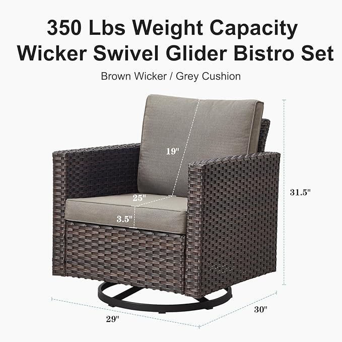 Belord Wicker Chairs Outdoor Bistro Set Oversize Patio Swivel Rocker, Rattan Outdoor Seating Set of 2 Swivel Glider Chairs Wicker Furniture for Porch Deck Backyard