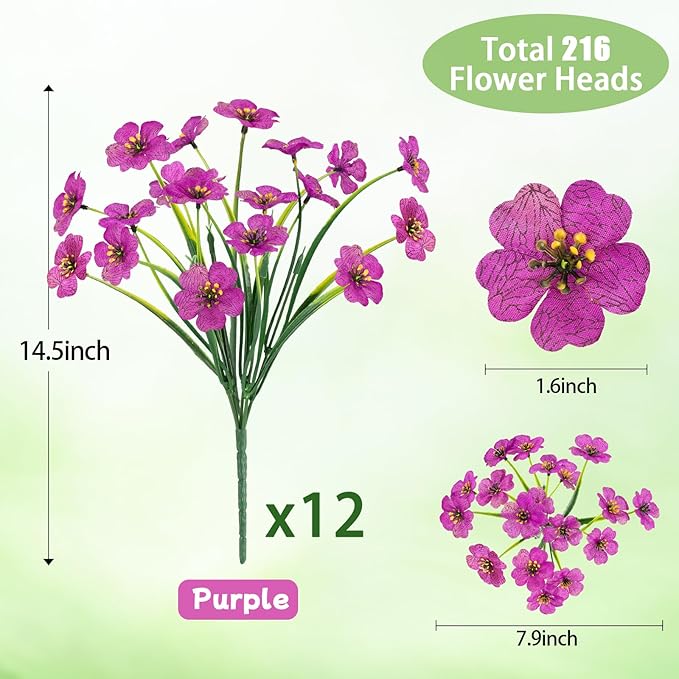 MACTING 12 Bundles Artificial Flowers for Outdoors Fake Flowers UV Resistant Faux Outdoor Plants No Fade for Planters Window Box Patio Porch Yard Garden Spring Summer Decorations(Purple)