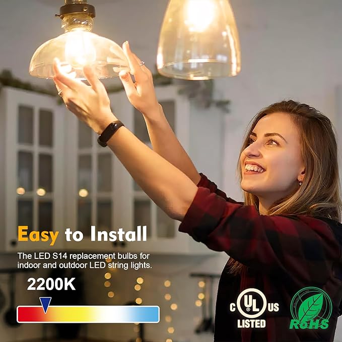 24 Pack LED S14 Replacement Light Bulbs, Waterproof 1W Vintage Edison Bulbs for Outdoor Patio Backyard String Lights, Dimmable, E26 Regular Medium Screw Base, 2200K Warm White