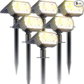 6 Packs Solar Spot Lights Outdoor, 64 LED 3000K Solar Lights Outdoor, IP67 Waterproof, Adjustable Brightness Dusk to Dawn Solar Spotlights for Garden, Yard, Lawn, Walkway, Driveway - Warm White