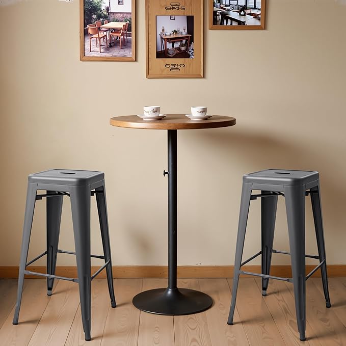 Furmax 30 Inch Metal Bar Stools Set of 4, Counter Height Backless Stools, Industrial Bar Chairs Patio Stool Stackable Backless Stool for Kitchen/Dining Room/Bistro/Patio Indoor Outdoor (Gray)