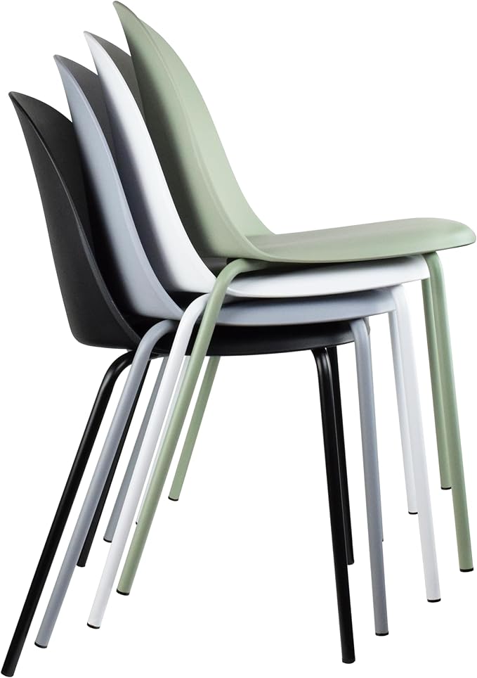 2xhome Set of 2 Modern Stackable Armless Dining Chairs, Plastic Shell Seat with Metal Legs for Indoor Outdoor Home Kitchen Patio Cafe, Gray