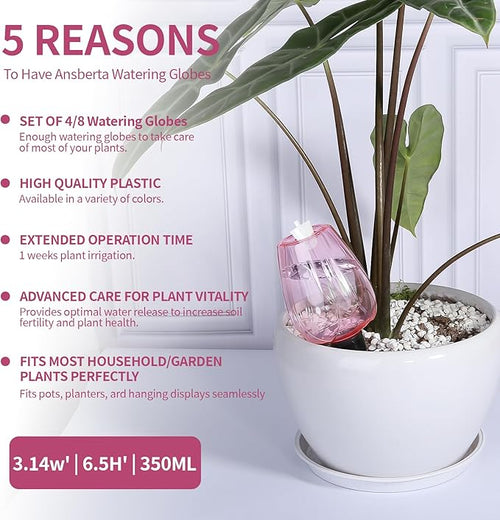 8 Pcs Plant Watering Globes Self Watering Planter Insert Plants Top Fill Water Device Plastic Water Bulbs Slow Release Terracotta for Plants, Pink
