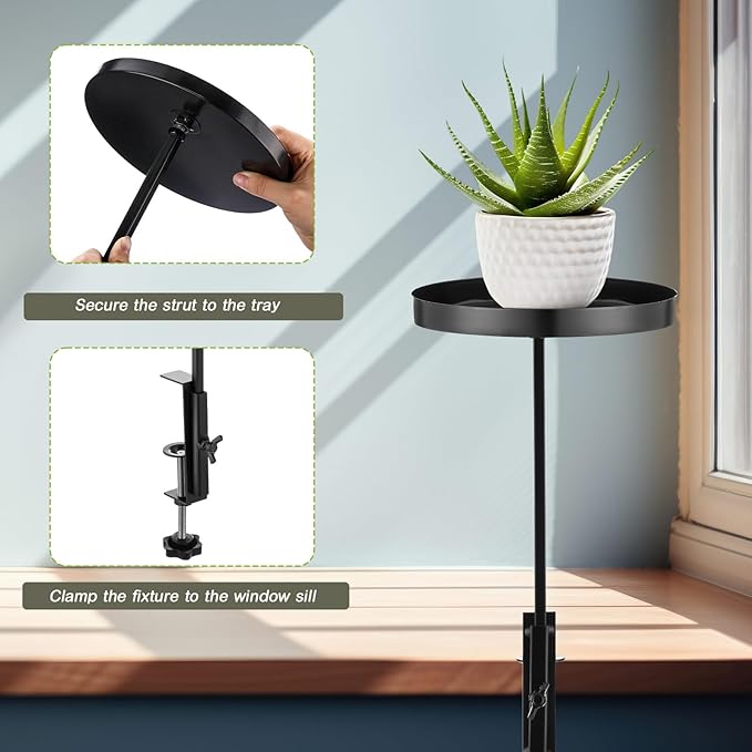 2 Pcs Window Sill Plant Shelf 5.7''D x 12.4''H Adjustable Window Shelf Windowsill Clamp Tray for Indoor Plants Metal Windowsill Extension Tray Planter Floating Shelves for Indoor Outdoor