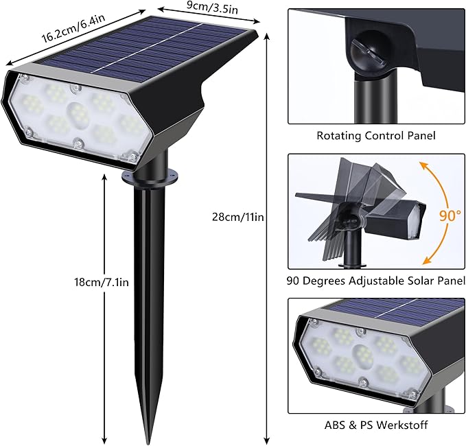 LYHOPE Solar Spot Light Outdoor, 49 LED Lights for Outside, 2 Modes Solar Powered Spotlights, Waterproof Pathway Light for Garden Yard Walkway Driveway Landscape Decorations (4 Pack-Cool White)