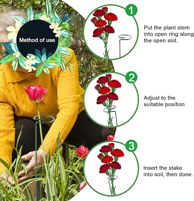 HiGift 10 Pack 24 inch Plant Stakes and Supports, Metal Flower Stakes for Potted Plant Indoor, Garden Stakes for Tall Plant Single Stem Flowers Amaryllis Tomatoes Peony Lily Rose (61 cm Long)