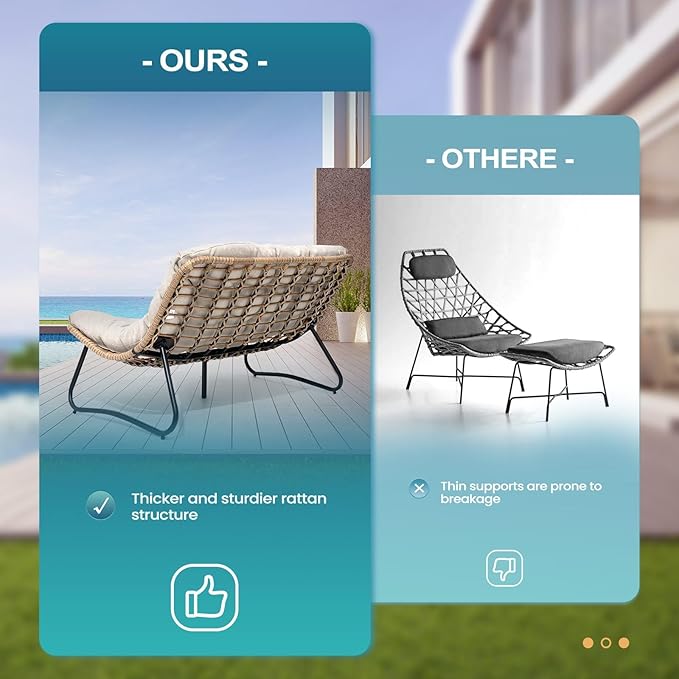 Crestlive Products Outdoor Loveseat 2PCS, Patio Conversation Set, All-Weather Boho Rattan Patio Furniture with Soft Cushion for Balcony, Poolside, Backyard (Without Table)