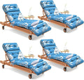 4 Pack Outdoor Chaise Lounge Chair Cushion 75.1 x 22.8 x 4.7 Inches 100% Waterproof Replacement Cotton Patio Pool Lounge Chair Cushion for Outdoor Furniture with Ties, Blue Leaf