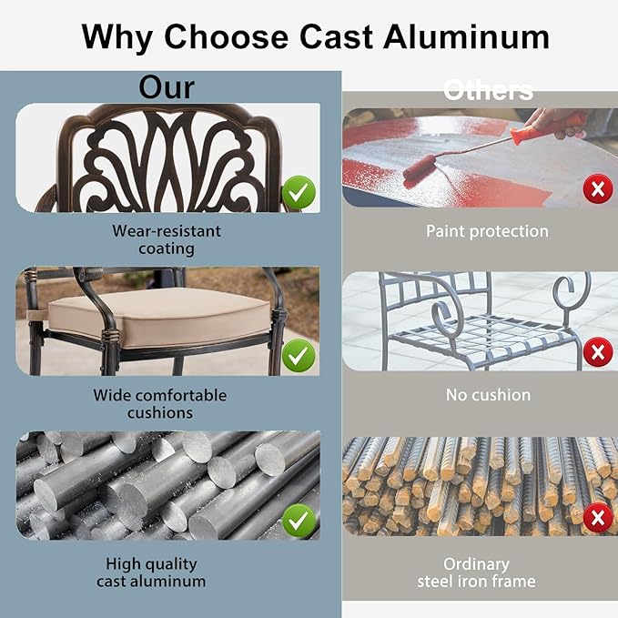 9-Piece Cast Aluminum Patio Furniture, Outdoor Dining Sets for 8 Include 87" Rectangular Patio Dining Table and 8 Swivel Chairs with Cushions & Umbrella Hole(Bronze)