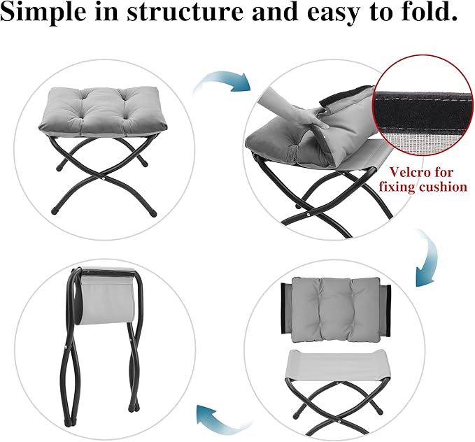 15"(H) Folding Ottoman, Foldable Footrest Stool, Portable Small Foot Stool for Couch, Collapsible Foot Rest Ottoman for Sofa, Accent Padded Ottomans for Living Room, Bedroom, Stripe Pink