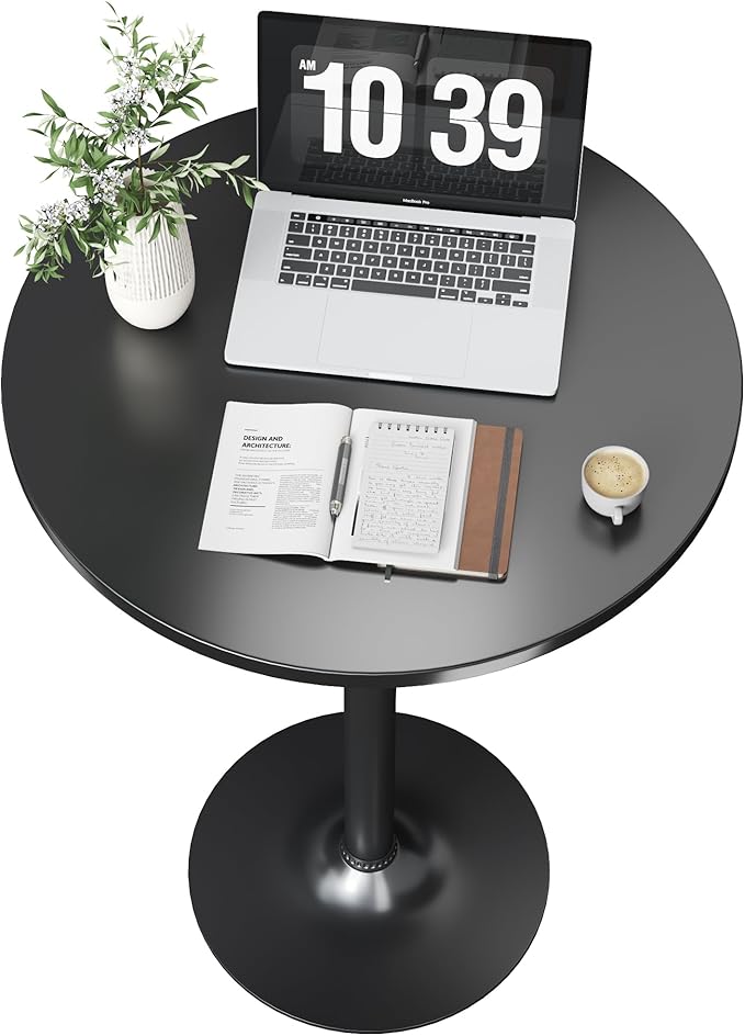 Flamaker Round Bistro Pub Table Modern Style Metal Base MDF Top Cocktail Bar Table Counter Bar Height for Pub, Dining Room, Party (4, Full Black)