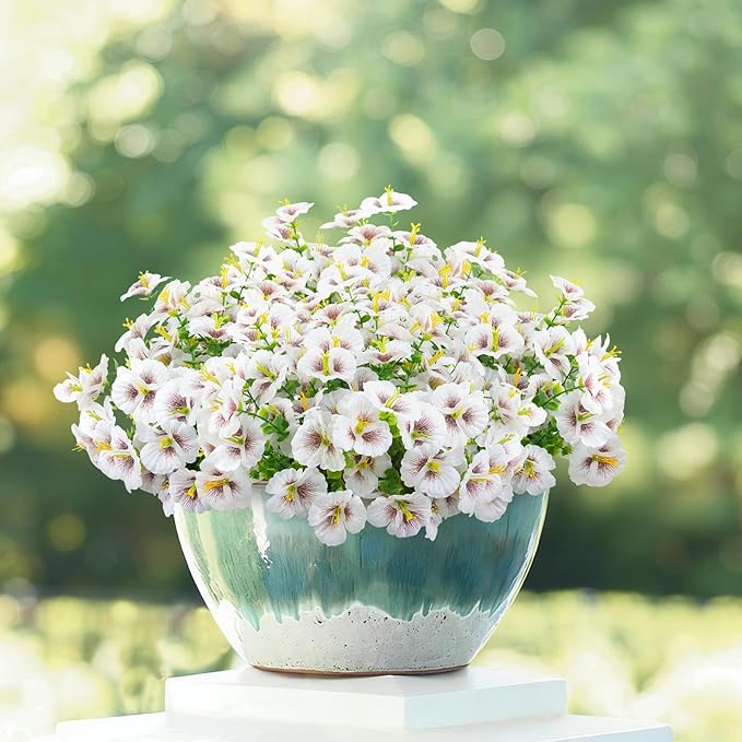 24 Bundles Artificial Pansy Flowers for Outdoor, Faux Silk Pansies Spring Flowers Outside for Planter Front Door Porch Patio Yard Window Box Home Decor (White)
