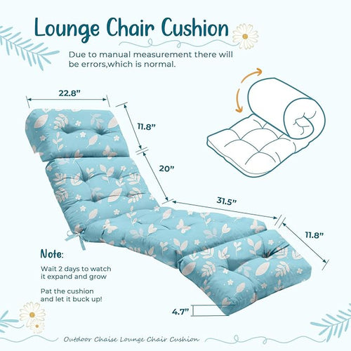4 Pack Outdoor Chaise Lounge Chair Cushion 75.1 x 22.8 x 4.7 Inches 100% Waterproof Replacement Cotton Patio Pool Lounge Chair Cushion for Outdoor Furniture with Ties, Blue Butterfly