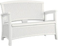 Suncast Elements Stylish Lightweight Loveseat Outdoor Seating with Convenient Built In Universal Storage, and All Weather Plastic, White