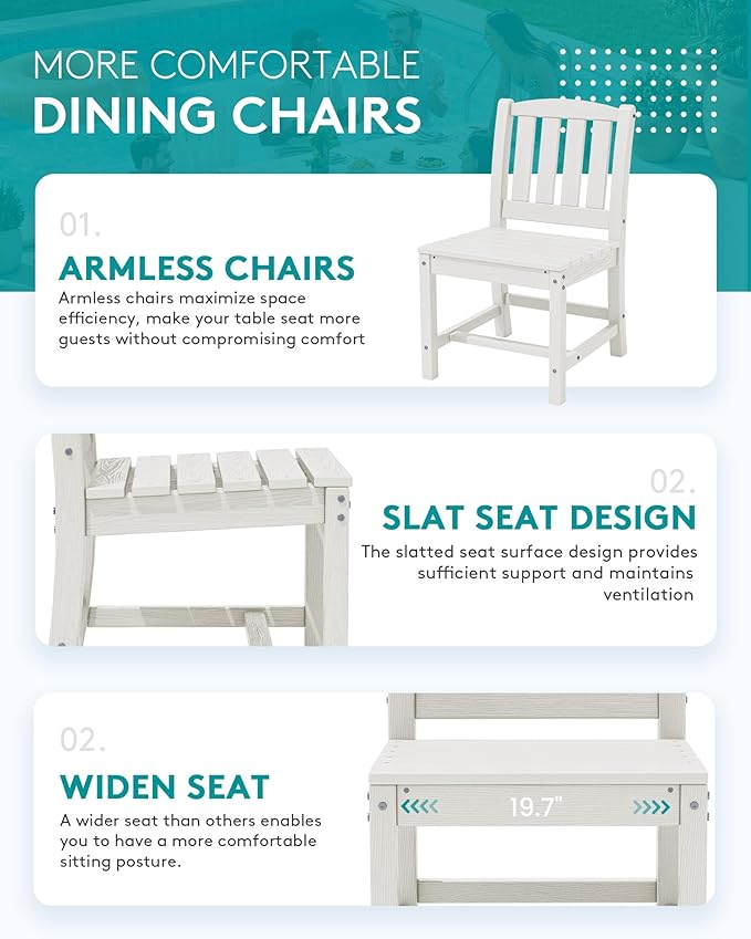 SERWALL 9-Piece Outdoor Dining Set, 60" - 83" Expandable Outdoor Dining Table and 8 HDPE Chairs, All Weather HDPE Outdoor Furniture Set for Backyard, Garden, White
