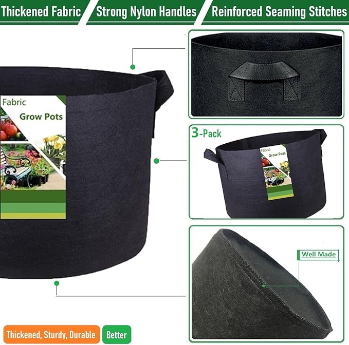 3-Pack 20 Gallon Thickened Plant Grow Bags Large (22x12 in) Heavy Duty Fabric Plant Pots Garden Bag for Tomato,Potato Planter,Flower Pots,Herbs Veggies Planting,Barrel Planter,Leaf Bag,Yard Waste Bags