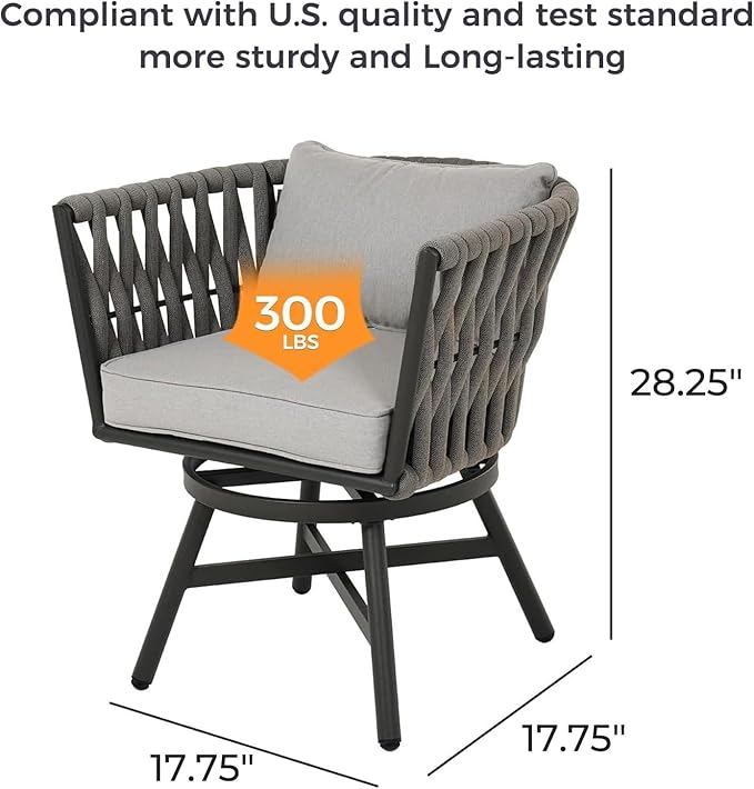 Grand patio 7-Piece Outdoor Dining Set for 6, Patio Dining Furniture Set for 6 Swivel Rope Wicker Chairs & 1 Bent Legs Rectangular Dining Faux Woodgrain Table with Umbrella Hole, Light Gray Brown
