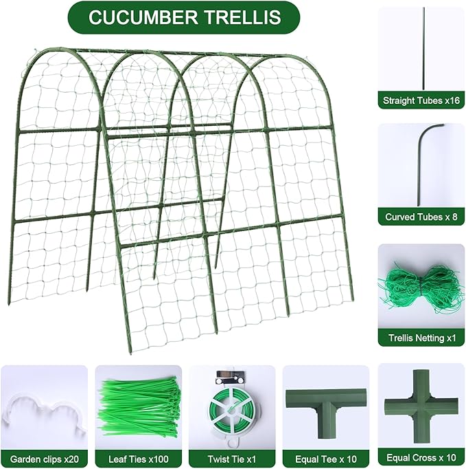 U-Shape Cucumber Trellis for Raised Bed - 47"x47"x22" Metal Garden Trellis with Net & Clips | Rust-Proof Plant Support for Cucumber, Tomato, Peas | Heavy-Duty Outdoor Climbing Plants Trellis