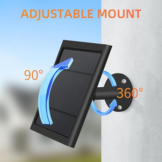 USB-C to Ring Barrel Plug 6Pack 4W Solar Charger for Ringing Spotlight & Stick Up Outdoor Cam, Black, High Efficiency, 10FT/3M Long Cable with IP65 dustproof and Waterproof