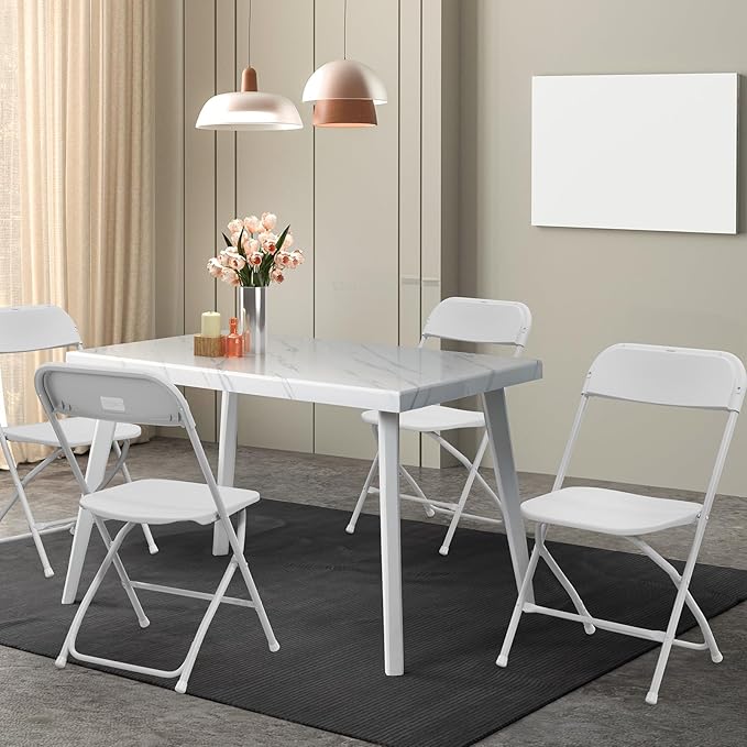 VINGLI 4 Pack White Plastic Folding Chair, Indoor Outdoor Portable Stackable Commercial Seat with Steel Frame 350lb. Capacity for Events Office Wedding Party Picnic Kitchen Dining