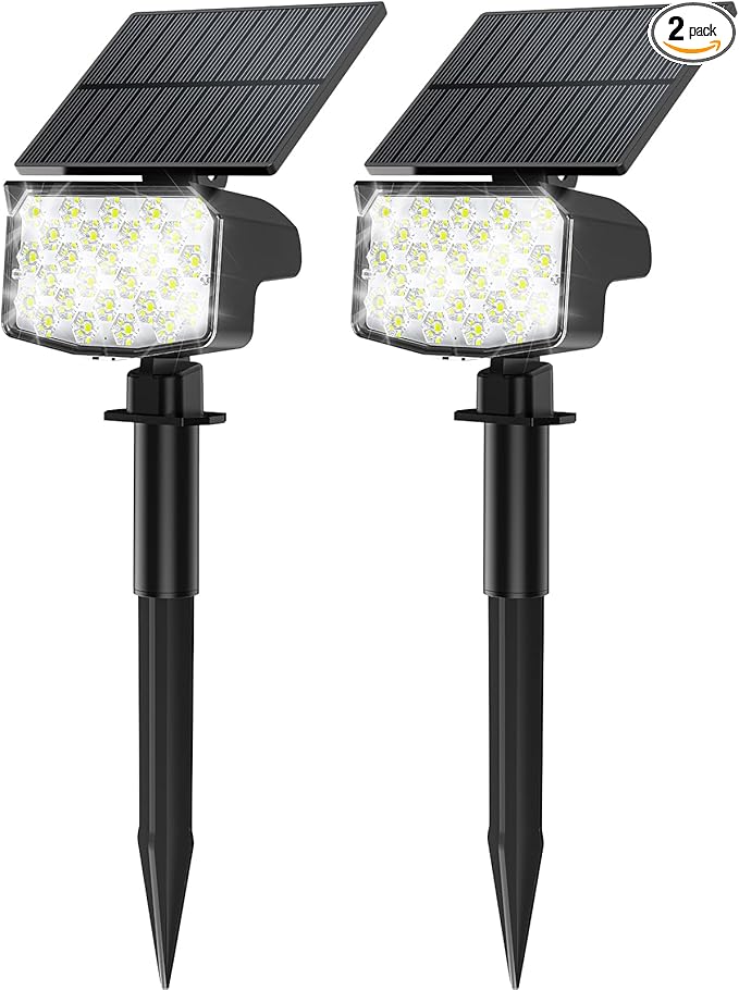 Solar Spot Lights Outdoor, [27 LED/2 Pack] Adjustable Solar Lights Outdoor Waterproof IP65, Solar Powered Landscape Spotlights 3 Lighting Modes for Yard Garden Outside(Cool White)