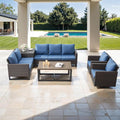 Belord Family Reunion Patio Conversation Set - 6 Piece Outdoor Sectional Furniture Set with Storage Box and Wicker Swivel Glider Chair Set of 2,Removable Blue Cushions for Deck Backyard Sunroom