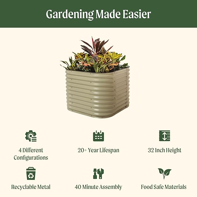 32" Extra Tall Raised Garden Bed Kits, 3.5 x 3.5 x 2.7ft Raised Planter Box Outdoor, 2 x 5 x 2.7ft Deep Root 4 in 1 Modular Metal Raised Beds for Gardening Vegetables Flowers Fruits - Sky Blue