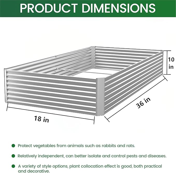 3 Pack Raised Beds for Gardening, Corrugated Galvanized Steel Raised Garden Bed, Outdoor Metal Above Ground Garden Bed for Vegetables and Flowers-36x18Inch(Rectangular)