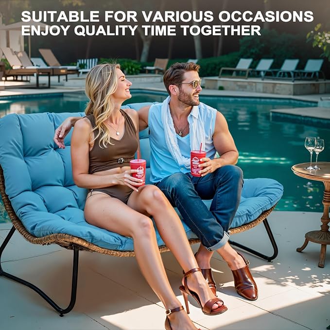 Crestlive Products Outdoor Loveseat 2PCS, Patio Conversation Set, All-Weather Boho Rattan Patio Furniture with Soft Cushion for Balcony, Poolside, Backyard (Without Table)
