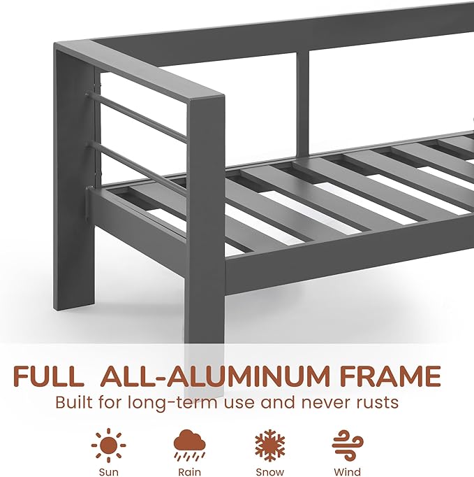 Solaste Outdoor Couch Aluminum Patio Furniture Sofa, 3-Seat All-Weather Metal Outdoor Patio Furniture with Cushions,Dark Grey
